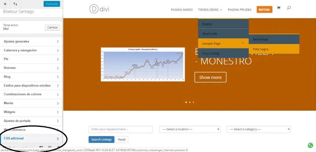 personalizar menu en tema divi