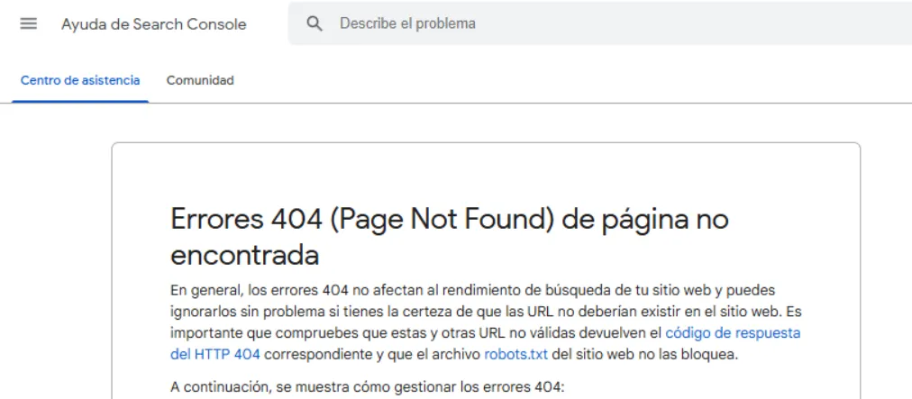 errores 404 en Google